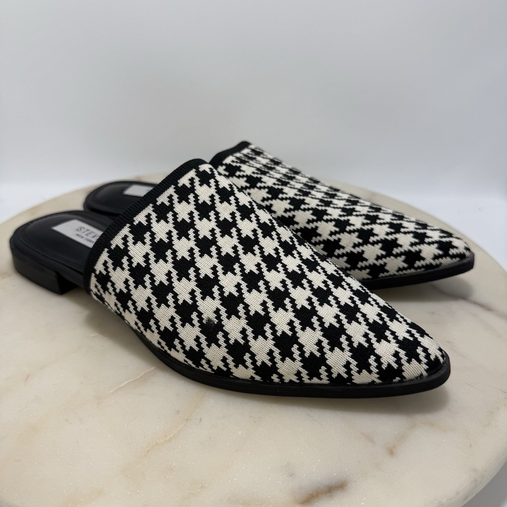 STEVEN NEW YORK VENDE Mule Black & White Houndstooth Knit Fabric Pointed Toe 7